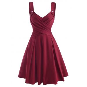 

Mock Button Criss Cross Sweetheart Dress, Red