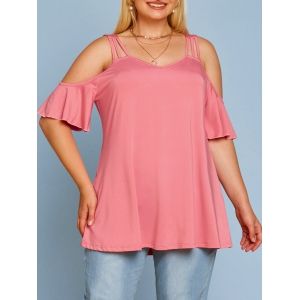 

Solid Cold Shoulder Plus Size Top, Light pink