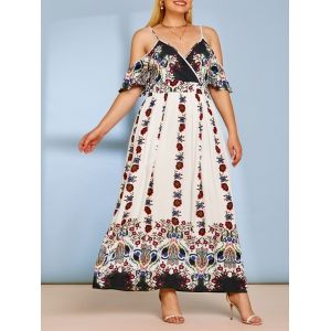 

Plus Size Bohemian Floral Print Maxi Dress, White