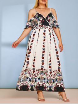 Plus Size Bohemian Floral Print Maxi Dress - WHITE - L