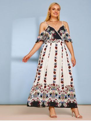 Plus Size Bohemian Floral Print Maxi Dress