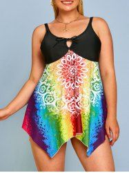 Plus Size Splatter Tie Dye Floral Boyshorts Modest Tankini Swimsuit -  