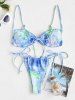 Tie Dye Auspicious Clouds Lettuce Trim Tanga Bikini Swimwear -  