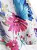 Flower Butterfly Print Mini Tunic Dress -  