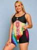Plus Size Splatter Tie Dye Floral Boyshorts Modest Tankini Swimwear -  