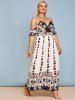 Plus Size Bohemian Floral Print Maxi Dress -  