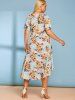 Plus Size Front Twist Floral Print High Low Cottagecore Dress -  