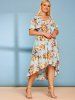 Plus Size Front Twist Floral Print High Low Dress -  