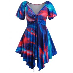 

Plus Size Handkerchief Raglan Sleeve Tie Dye Dress, Blue