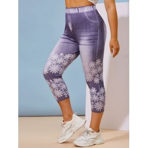 

Plus Size 3D Print Cropped Jeggings, Light purple