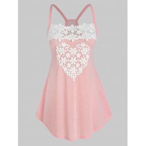 

Plus Size Lace Insert Heart Pattern Tank Top, Light pink