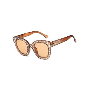 

Round Frame Star Rhinestone Studded Sunglasses, Tan