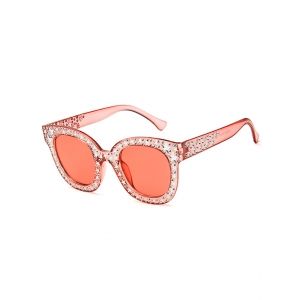

Round Frame Star Rhinestone Studded Sunglasses, Light pink