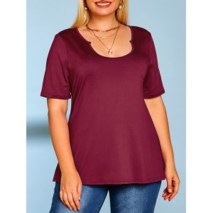

Plain Scoop Neck Plus Size Tee, Red