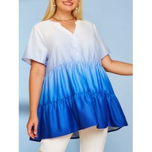 

Button Front Tiered Ombre Plus Size Top, Blue