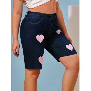 

Valentines Heart Print Plus Size Denim Bermuda Shorts, Deep blue