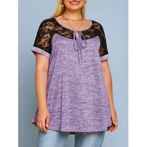 

Plus Size Space Dye Lace Panel Tee, White