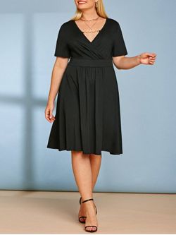 Plus Size Surplice Chain Embellished Waisted Mini Dress - BLACK - 4X