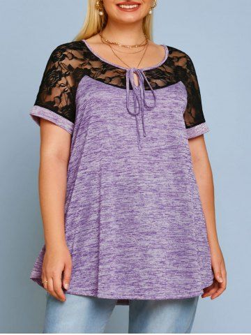 Plus Size Space Dye Lace Panel Tee