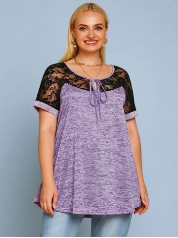 Plus Size Space Dye Lace Panel Tee