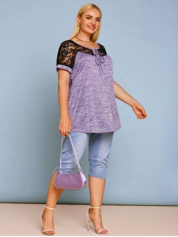 Plus Size Space Dye Lace Panel Tee