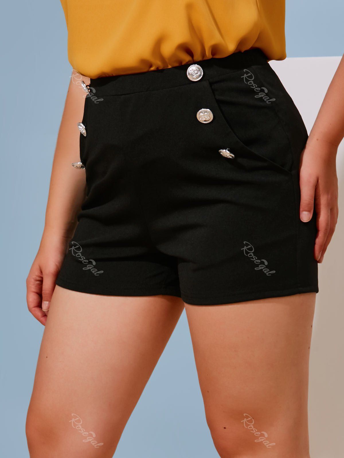 Trendy Plus Size & Curve Mock Button Pocket Shorts  