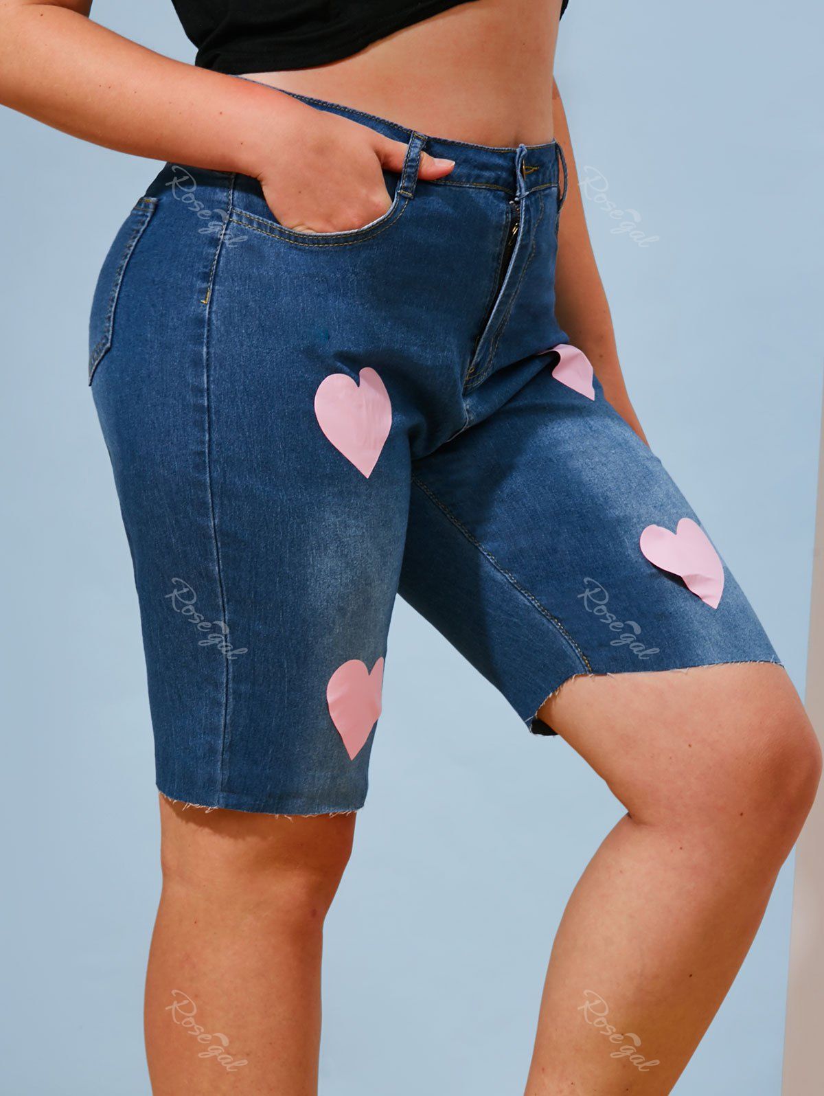 Short en Jean à Imprimé Cœurs pour la Saint-Valentin Bleu 5XL