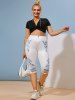 Legging Capri 3D à Imprimé Fleur de Grande Taille - Blanc 2X