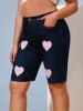 Valentines Heart Print Plus Size Denim Bermuda Shorts -  