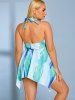 Plus Size Halter Marble Print U-bar Modest Tankini Swimwear -  