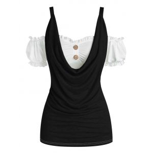 

Cold Shoulder Puff Sleeve Cowl Front Tee, Black