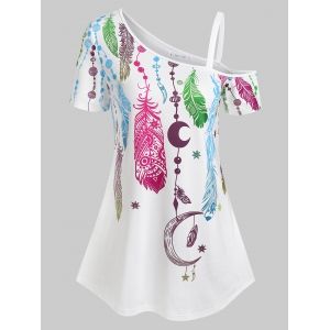 

Skew Neck Dreamcatcher Print T Shirt, White