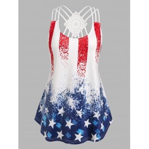 

Plus Size Strappy American Flag Print Tank Top, Multi