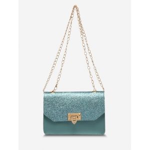 

Glitter Rectangle Crossbody Chain Bag, Light blue