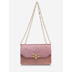 

Glitter Rectangle Crossbody Chain Bag, Pink