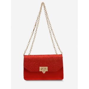 

Glitter Rectangle Crossbody Chain Bag, Red