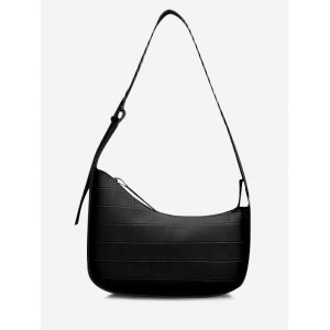 

Minimalistic Embossed Buckle Strap Shoulder Bag, Black