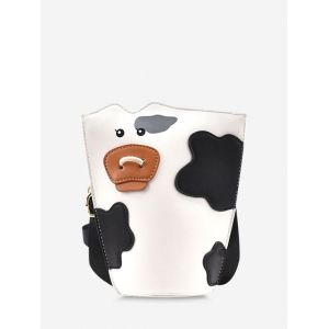 

Cow Print Spliced Bucket Bag, White