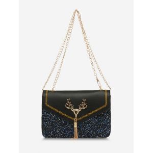 

Sequins Tassels Shoulder Bag, Black