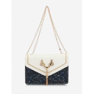 

Sequins Tassels Shoulder Bag, White