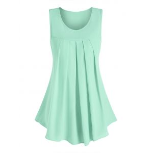 Curved Hem Pleated Tank Top, Light green