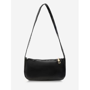 

Solid Faux Patent Leather Shoulder Bag, Black