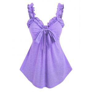 

Sweetheart Neck Ruffled Bowknot Tank Top, Light purple