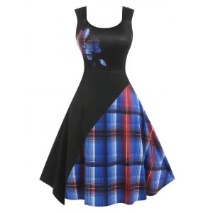 

Plus Size Sleeveless Plaid Midi Flare Dress, Black