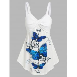 

Front Twist Butterfly Print Tank Top, White