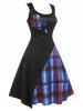 Plus Size Sleeveless Plaid Midi Flare 1950s Dress -  