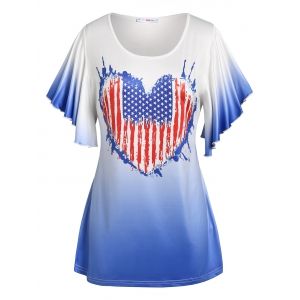 

Plus Size American Flag Print Ombre Color Tee, White