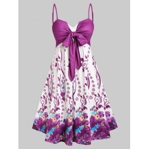 

Plus Size Floral Print Bowknot Dress, Purple