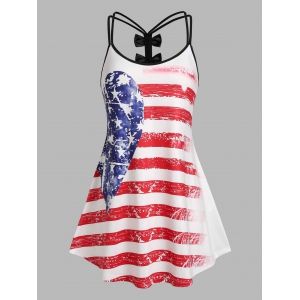 

Plus Size American Flag Bowknot Dual Strap Skirted Tank Top, White