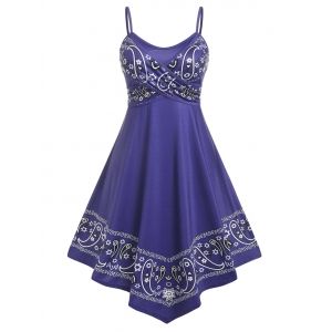 

Plus Size Paisley Print Crossover Midi Dress, Deep blue